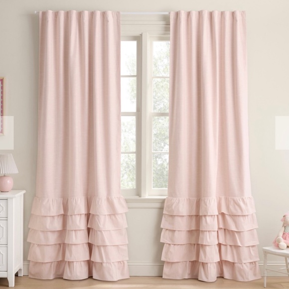 Pottery Barn Kids Evelyn Ruffle Bottom Curtains, 108 Inches, Blush, Set of 2 - Picture 1 of 5